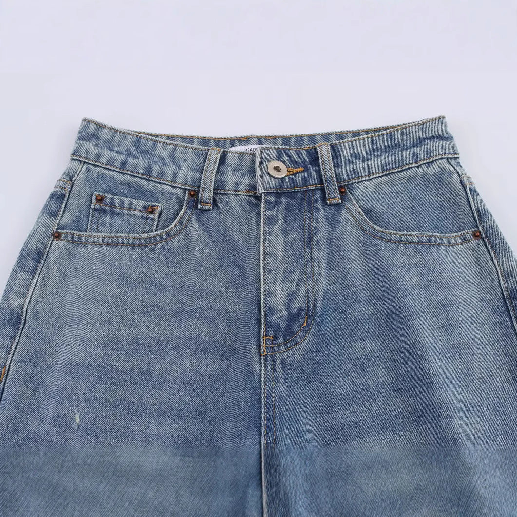 Harajuku-Inspired Ripped Loose Mid Rise Jeans for Women