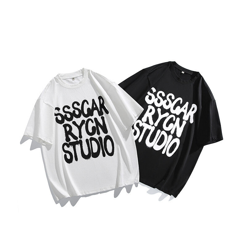 Harajuku Style Letter Graffiti Print Casual Shirt