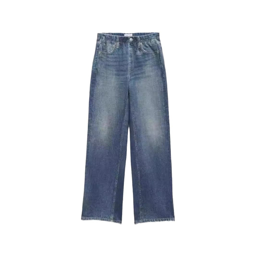 Retro Mid Rise Women's Wide Leg Loose Jeans
