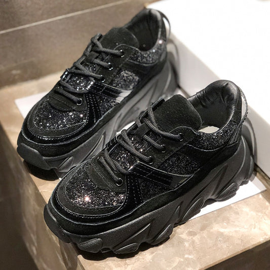 Harajuku Style Women’s Platform Sneakers – Chunky Black Wedges