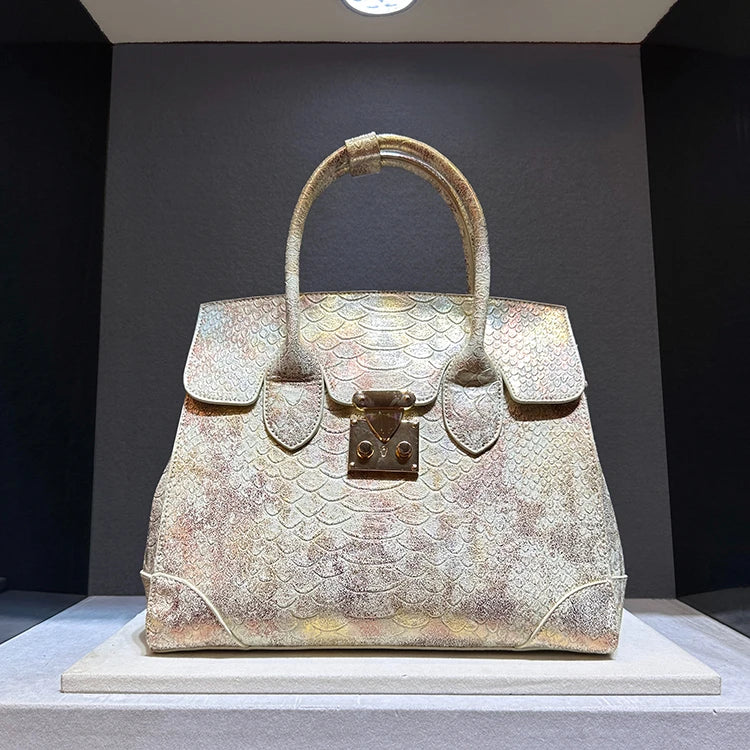 Luxury Leather Snake Print Crossbody Handbag for Women