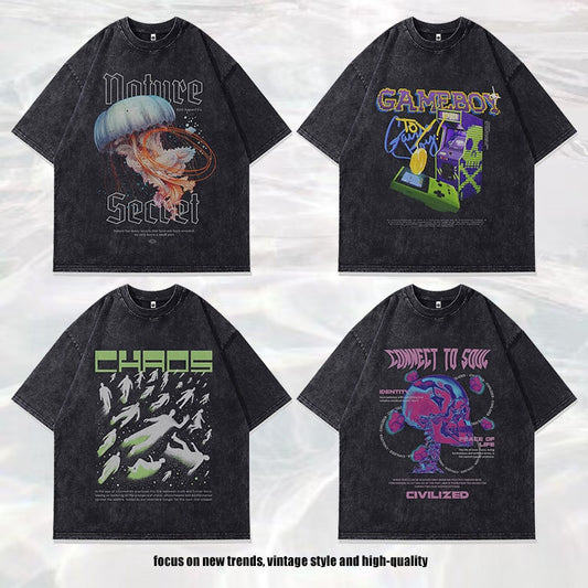 Vintage Harajuku Style Pure Cotton T-Shirt for Men