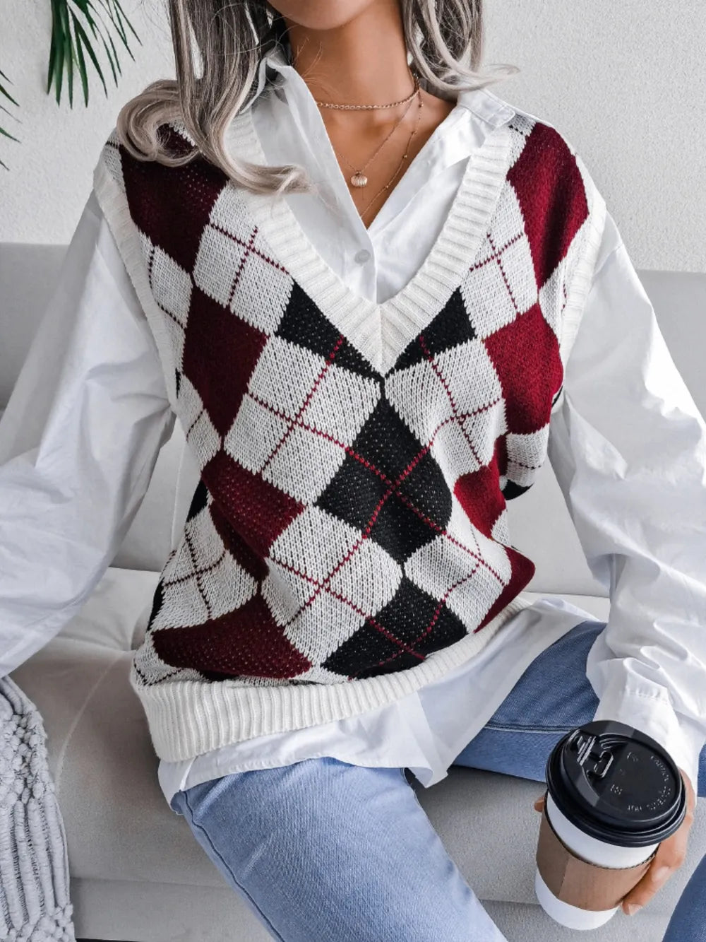 Harajuku Plaid V-Neck Sweater Vest