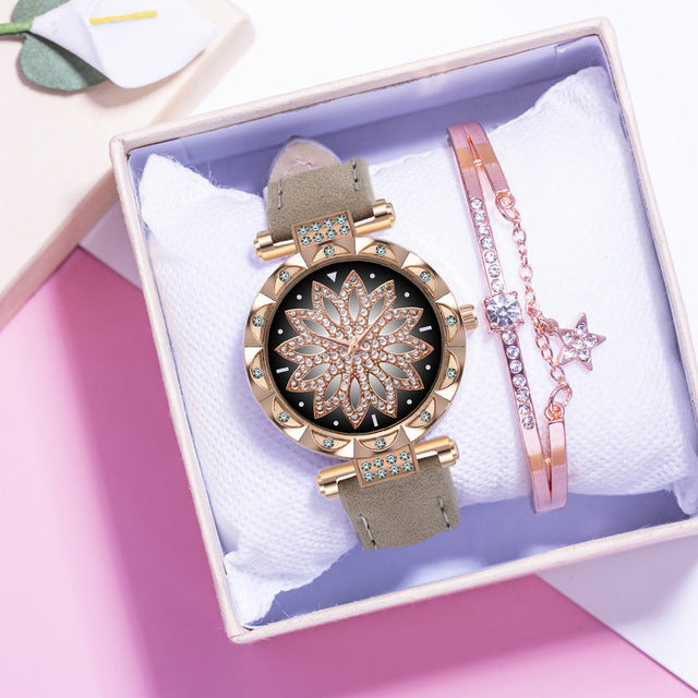 Starry Sky Leather Strap Watch for Women
