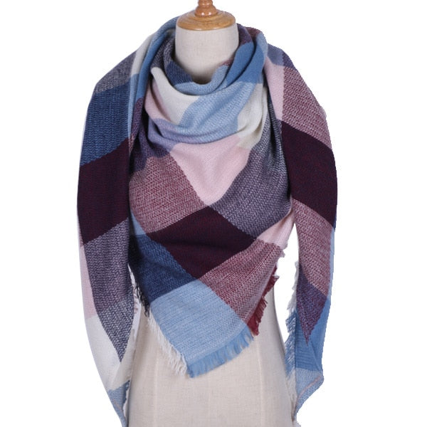 Harajuku Style Winter Triangle Scarf - Cashmere Plaid Shawl