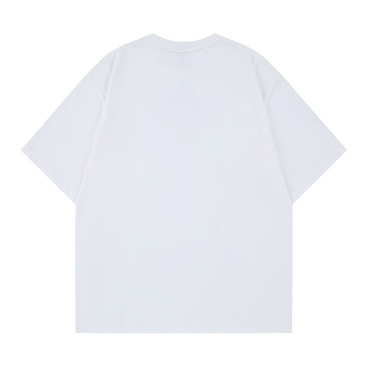 Color Blocking Rhinestone Letter Embroidery Short-Sleeved T-Shirt — Harajuku Street Style