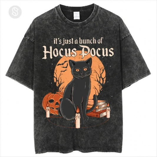 Summer Cartoon Cat Cute Pattern Printed T-Shirt Vintage Washed Cotton Short Sleeve Top