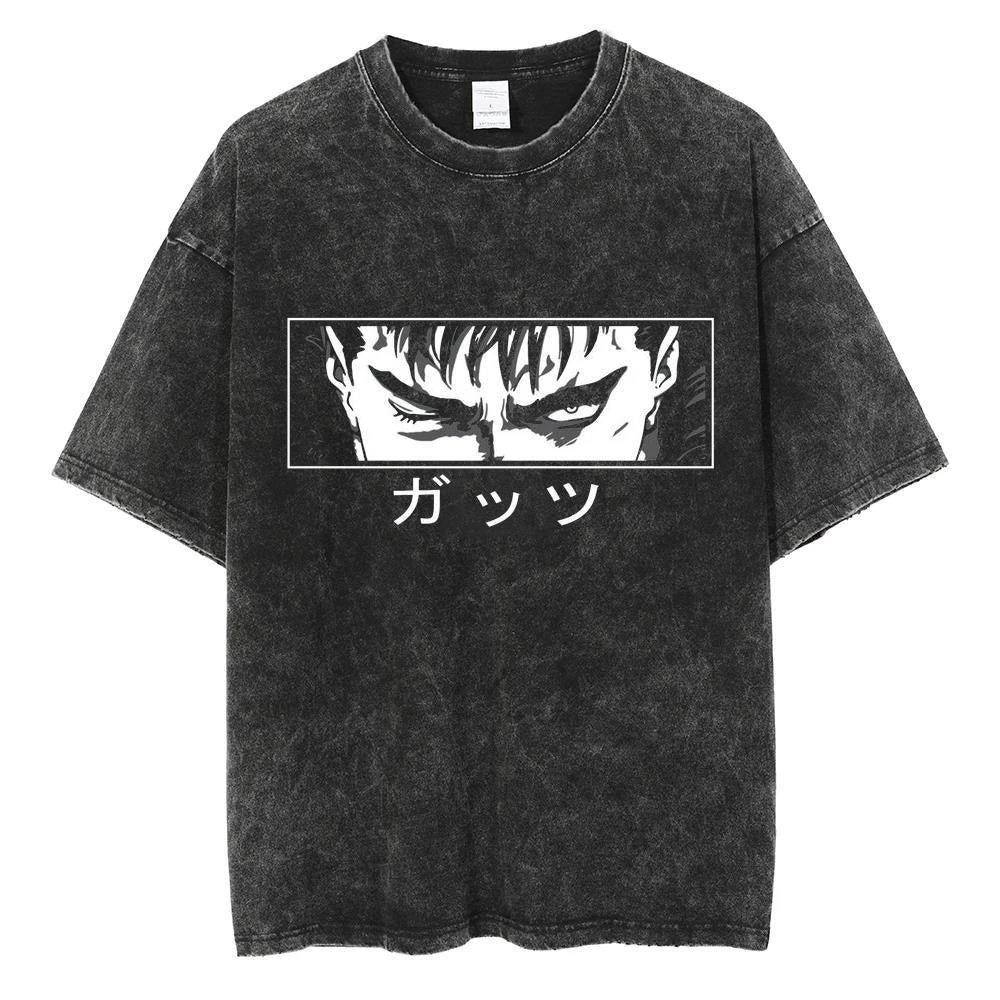 Men's Washed Black Hip Hop Streetwear T-Shirt