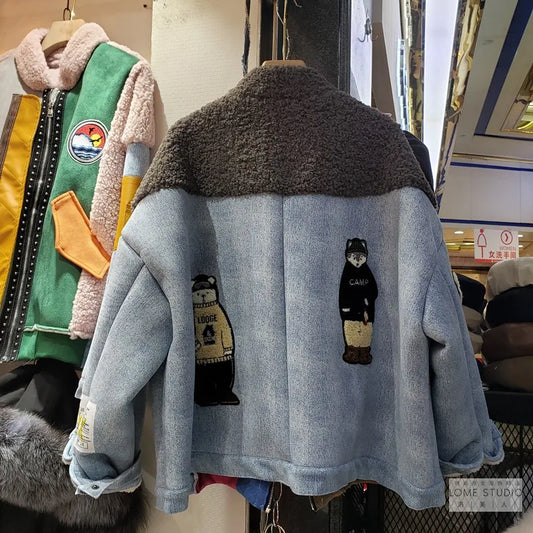 Harajuku Style Women's Suede Jacket - Thick Warm Faux Leather Coat