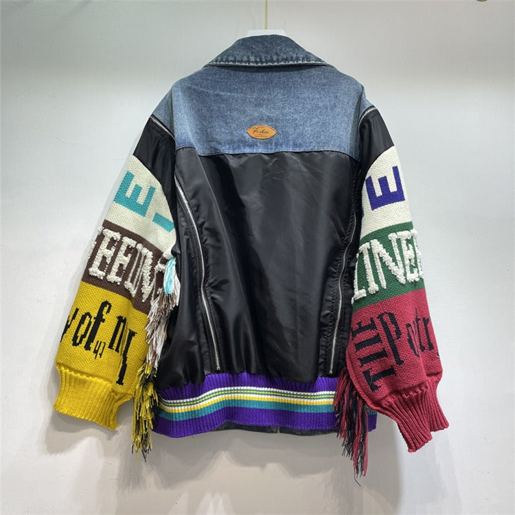 Playful Fringed Embroidered Denim Jacket for Women