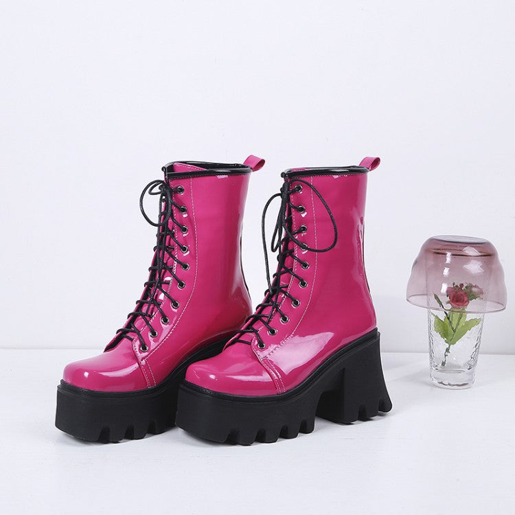 Harajuku-Inspired Thick Heel Lace-Up Short Boots