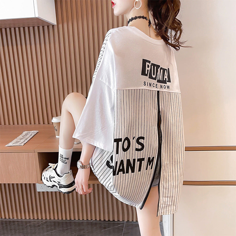 Harajuku Style Loose Fit Zipper Stitching T-Shirt