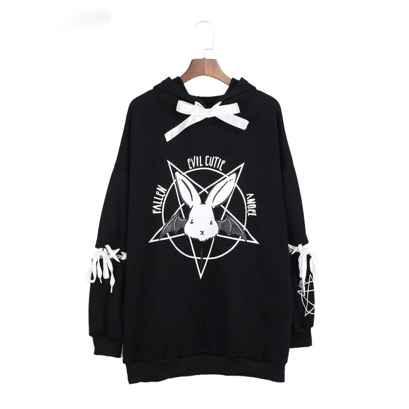 Harajuku Pentagram Print Velvet Hoodie - Gothic Streetwear