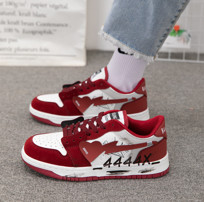 Retro Love Skateboard Shoes - Wine Red