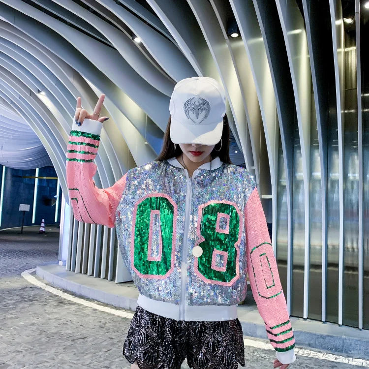 Harajuku Style Sequin Patchwork Jacket for Women