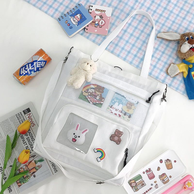 Korean Spring Canvas Rabbit Pendant Backpack