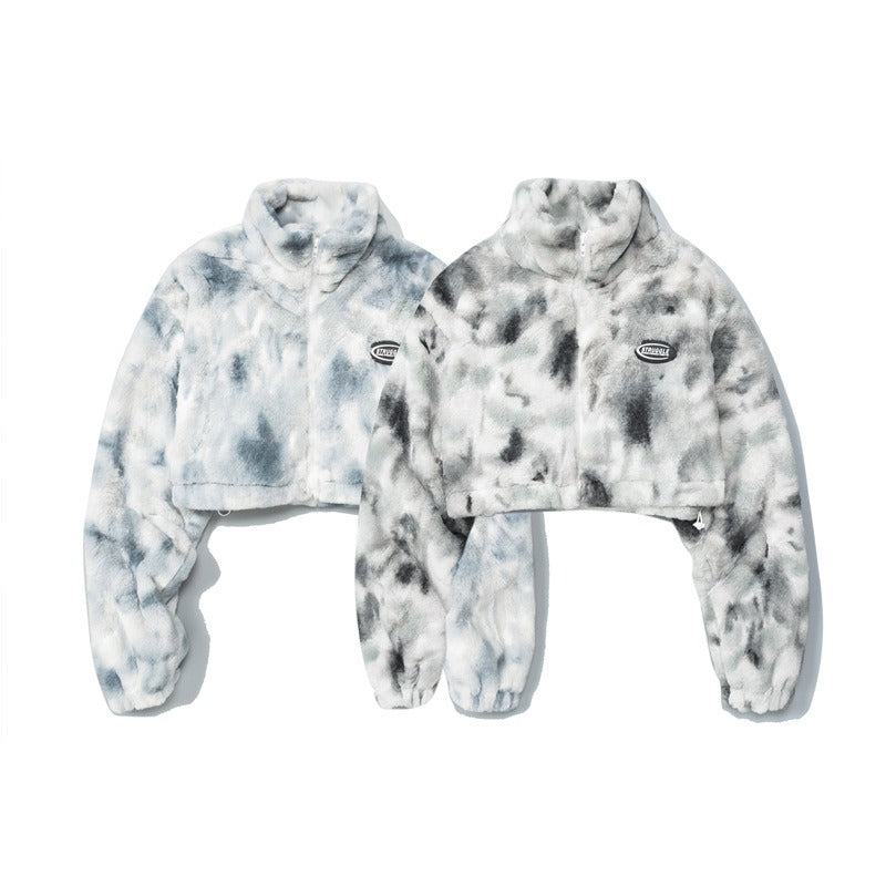 Harajuku Style Furry Tie-Dyed Rabbit Plush Jacket