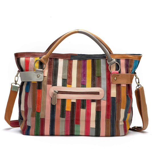 Geometric Pattern Leather Handbag - Harajuku Style