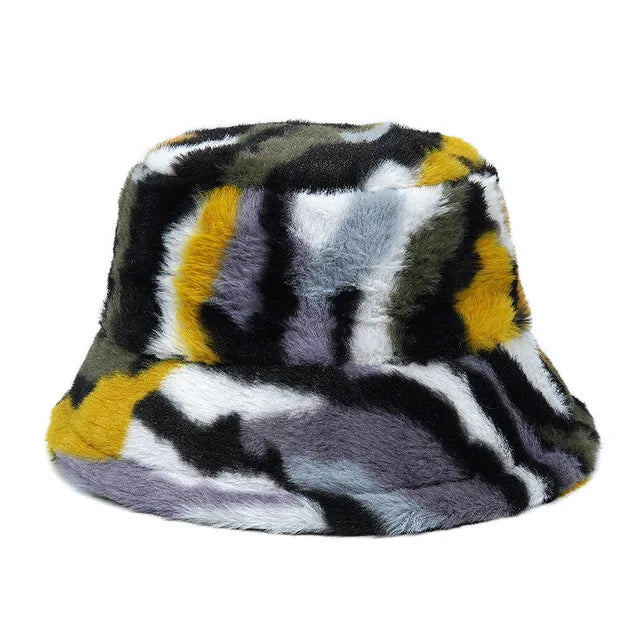 Harajuku Style Zebra Print Faux Fur Panama Bucket Hat