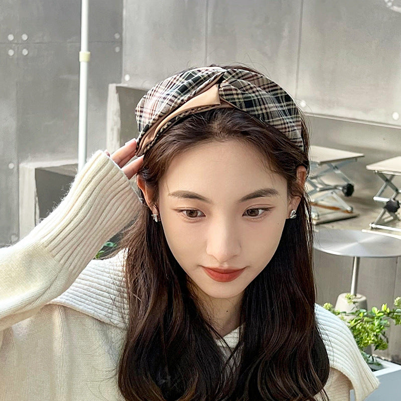 Plaid College Style Fabric Hair Bow Headband