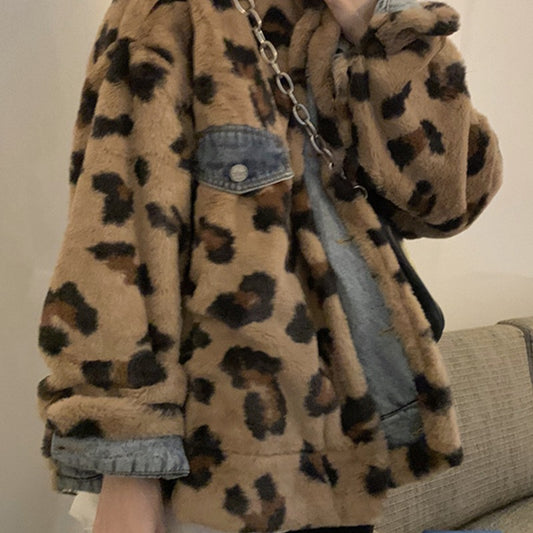 Cool & Handsome Leopard Print Rabbit Fur Coat