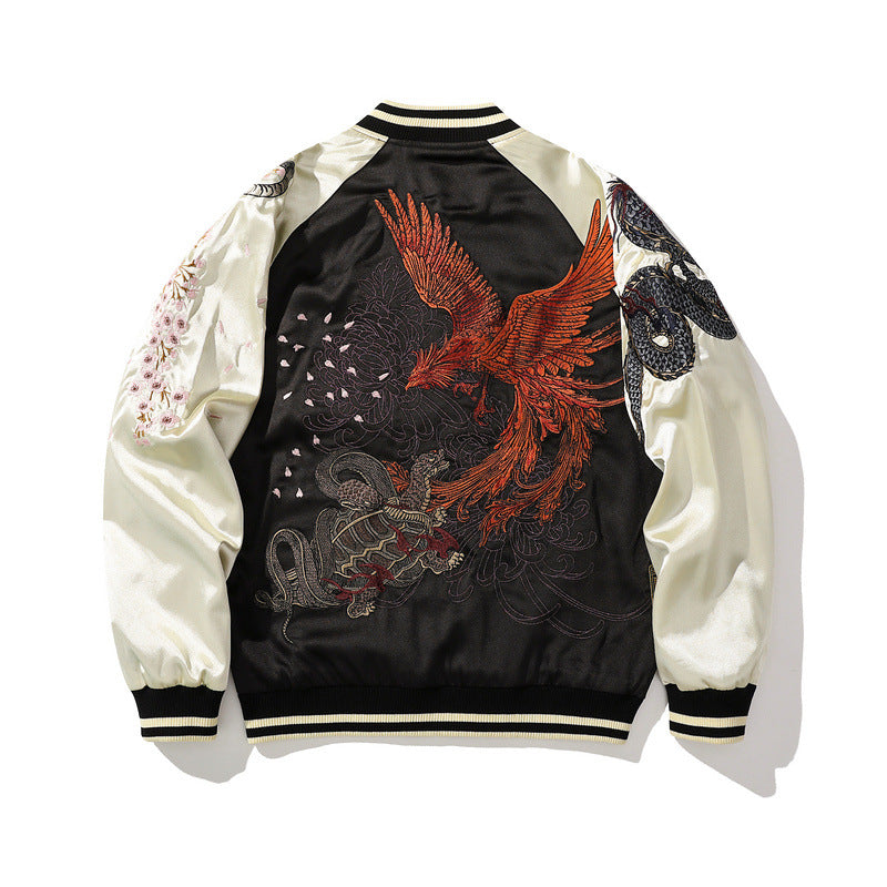 Embroidered Cotton Coat with Mythical Beasts | Harajuku Style