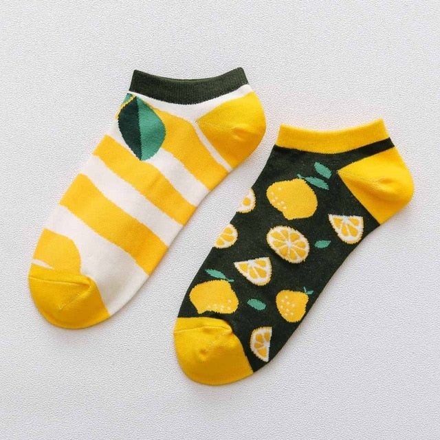 Playful Harajuku Men's Cotton Ankle Socks - Funny Animal & Fruit Designs
