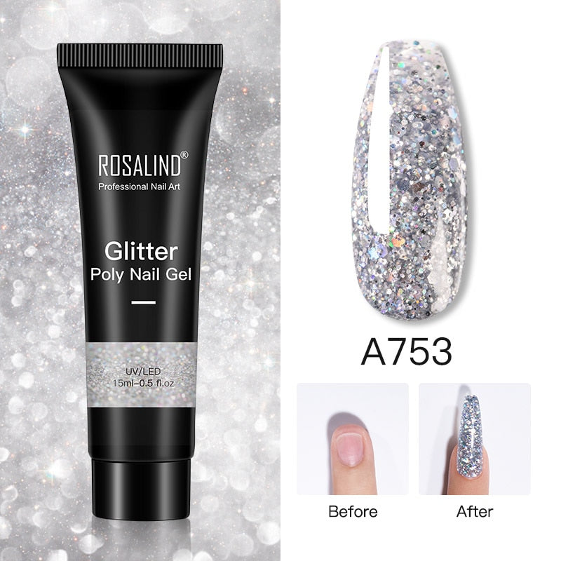 Glitter Poly Nail Gel Extension - 15ml Nail Polish for Manicure