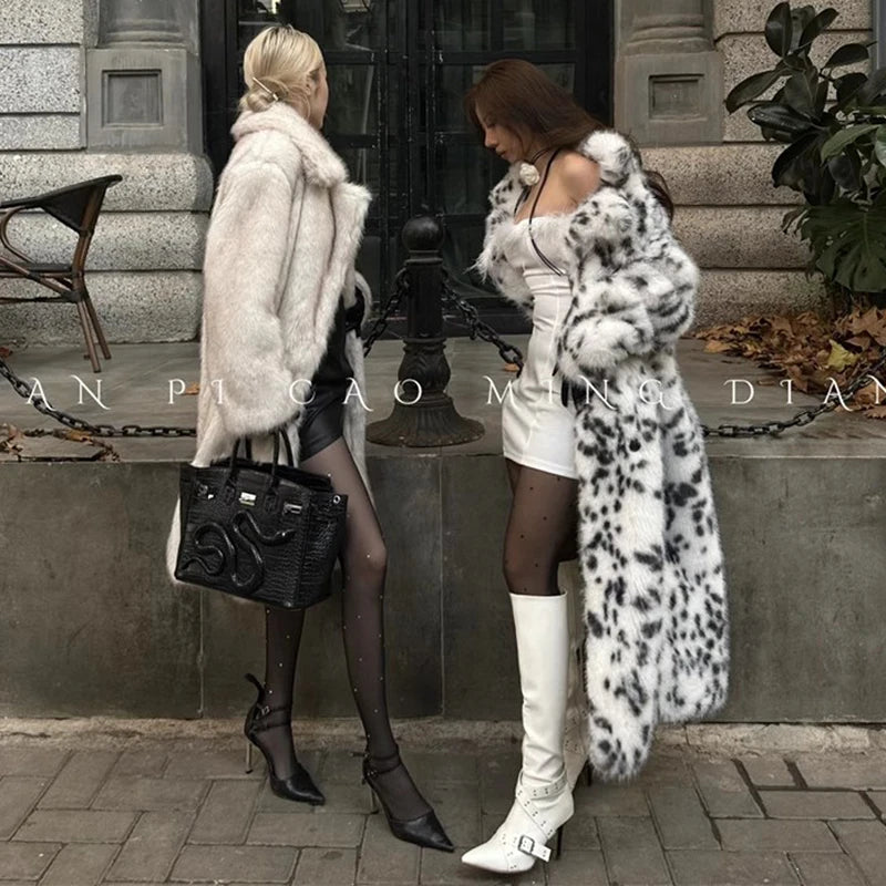 Harajuku Style Women's Faux Fur Coat - Bobcat Print