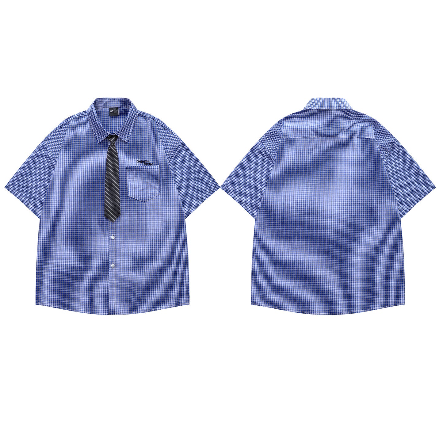 Retro Letter Embroidery Plaid Shirt - Unisex Harajuku Style
