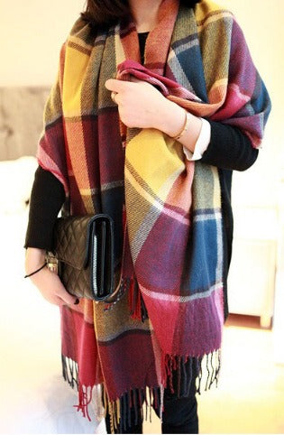 Harajuku Style Color Grid Imitation Cashmere Scarf