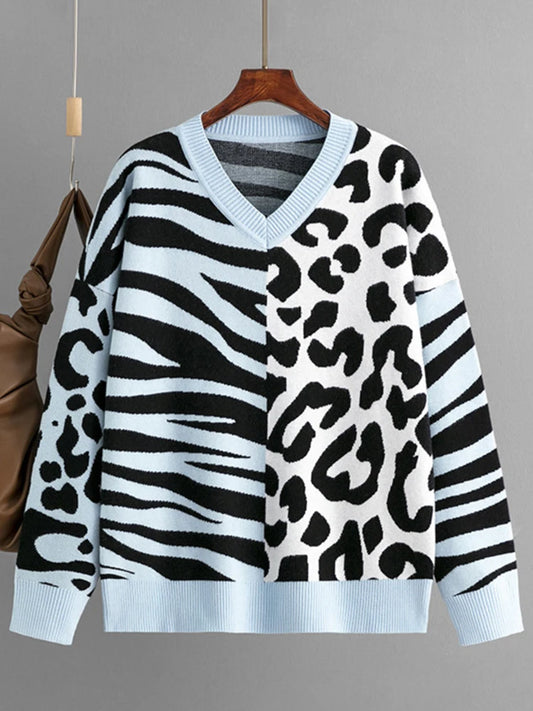 Autumn/Winter Leopard Color Block Sweater