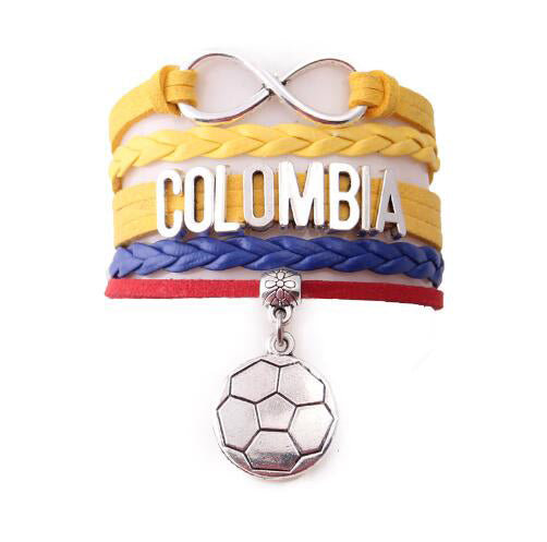 Colombia Soccer Charm Leather Wrap Bracelet