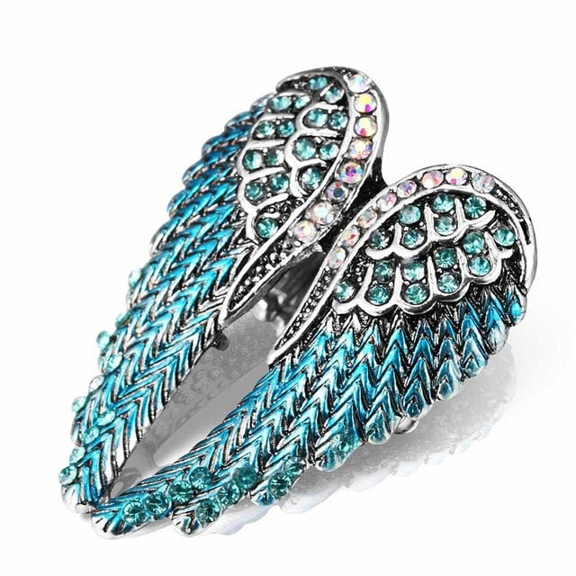 Angel Wings Stretch Ring - Antique Gold Biker Bling for Women