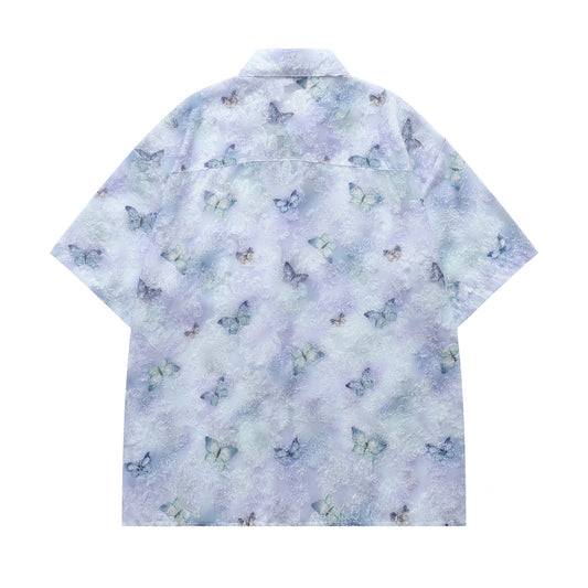 Retro Butterfly Jacquard Short Sleeve Shirt