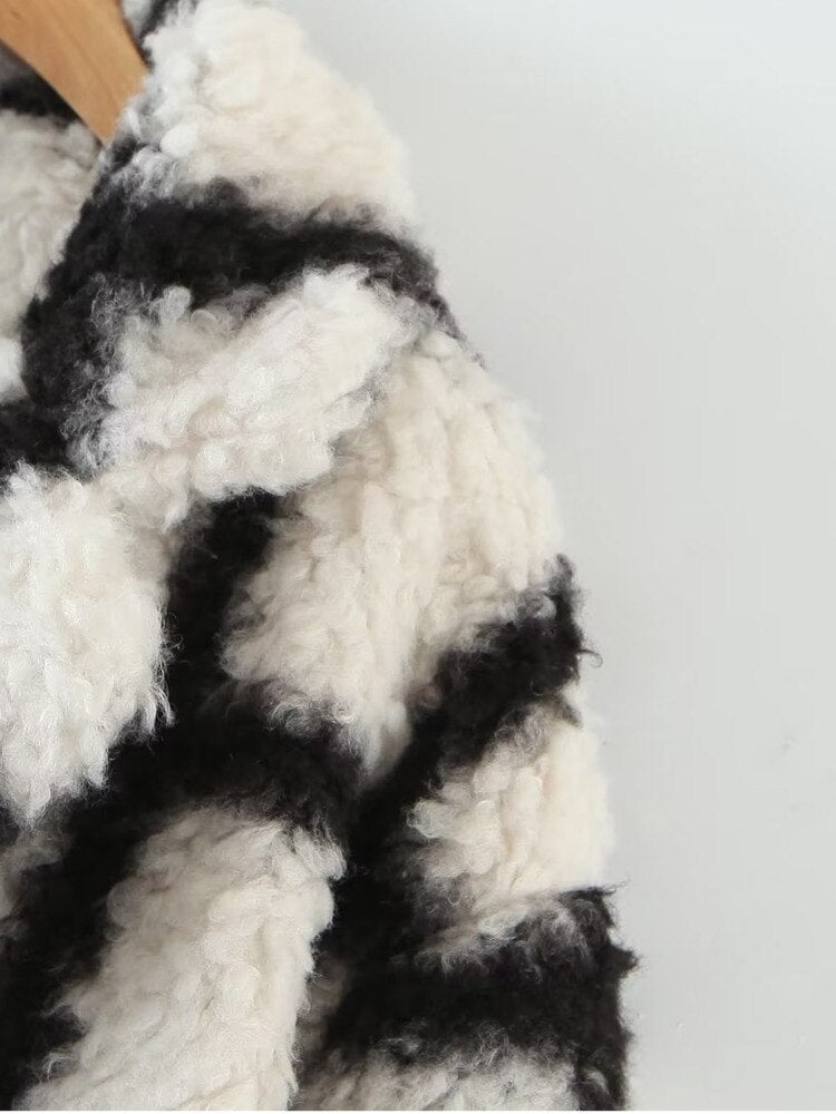 Harajuku Style Women's Black and White Large Plaid Overcoat