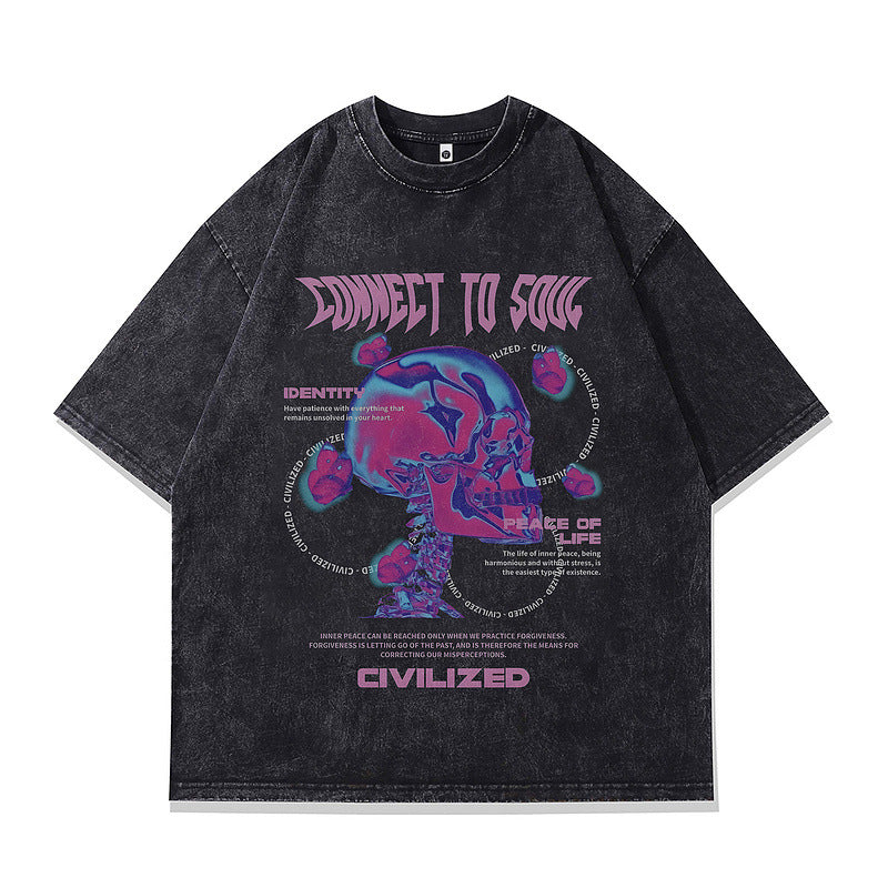 Vintage Harajuku Style Pure Cotton T-Shirt for Men