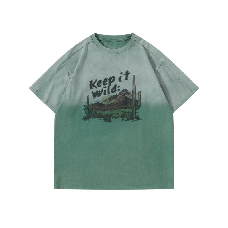 Harajuku Style Wash Printed Gradient Shirt