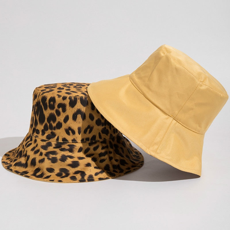 Reversible Two-Sided Leopard Black Bucket Hat