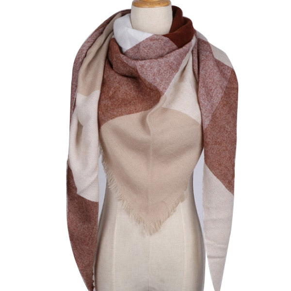 Harajuku Style Winter Triangle Scarf - Cashmere Plaid Shawl