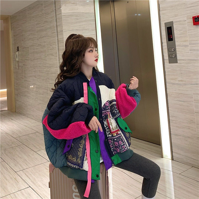 Harajuku Color Block Patchwork Baseball Jacket for Women