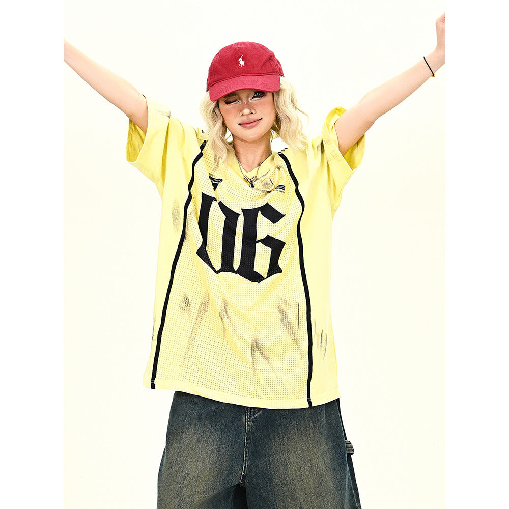 Antique Hollow Out Jersey Half-Sleeved T-Shirt