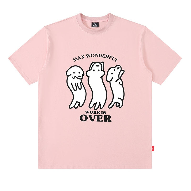 Oversized Cotton T-Shirt with Playful Sausage Dog Print