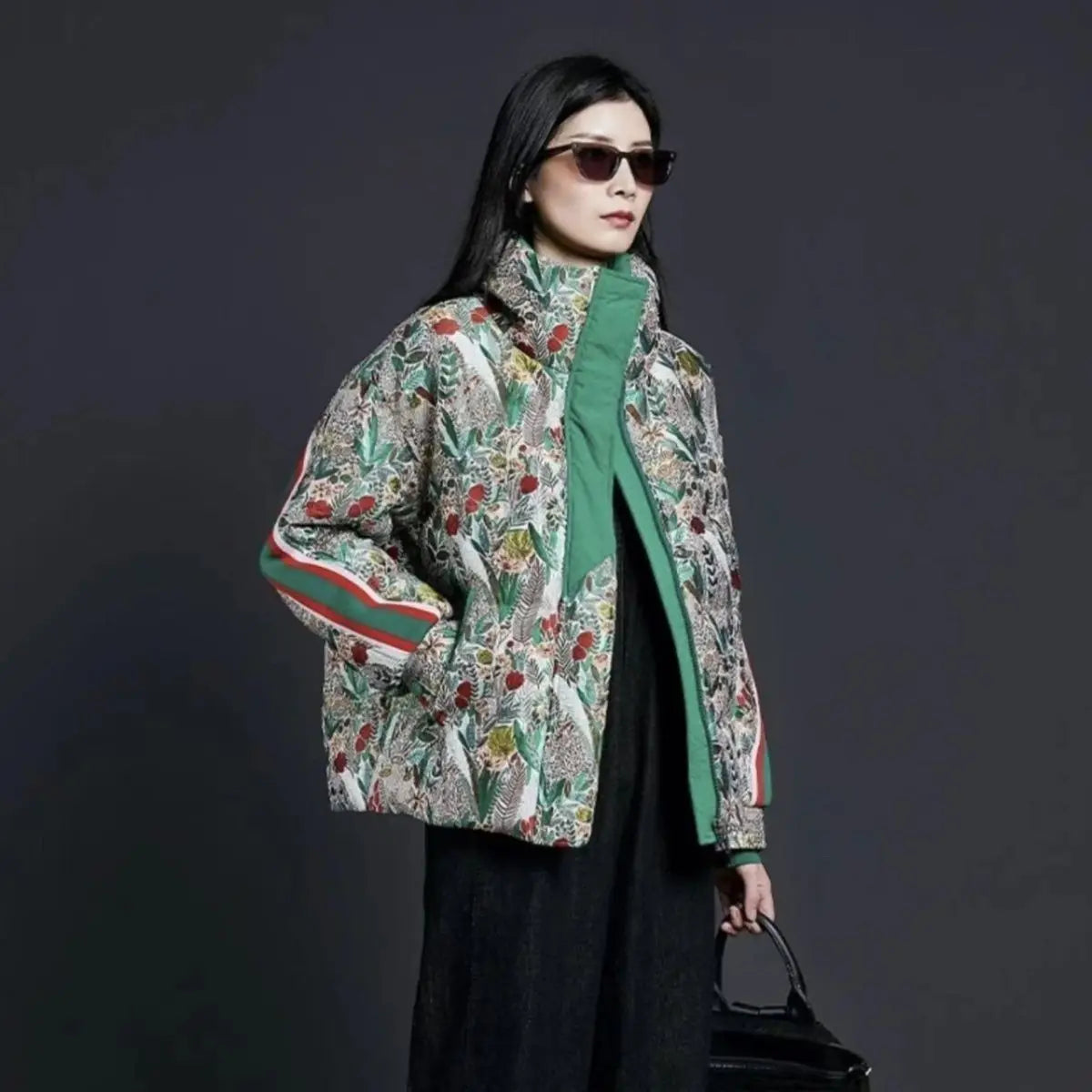 Colorful Floral Down Jacket - High-End Winter Fashion
