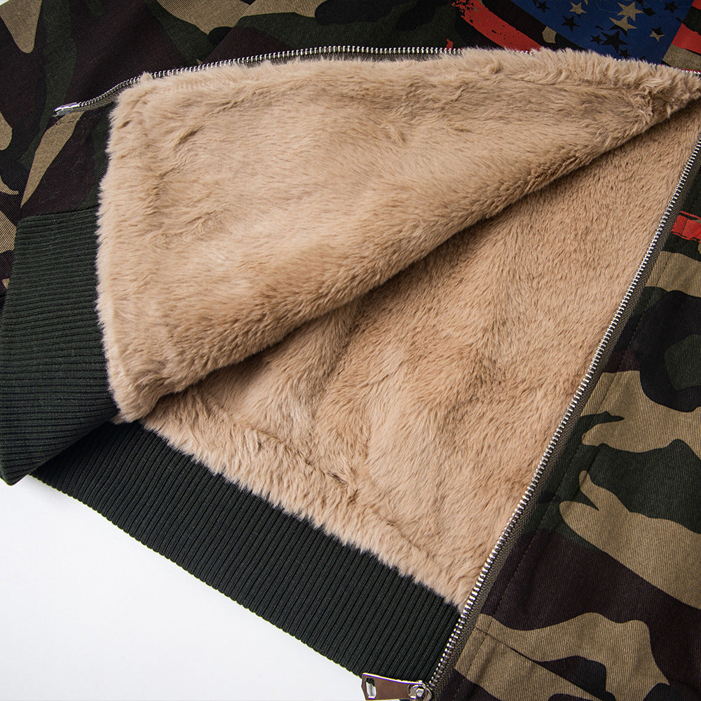 Camouflage Fur Collar Hooded Sweatshirt Cotton Jacket