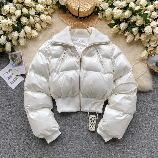 Playful Brown Winter Crop Coat for Women