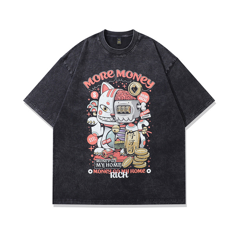 Harajuku Cartoon Print Vintage T-Shirt for Men