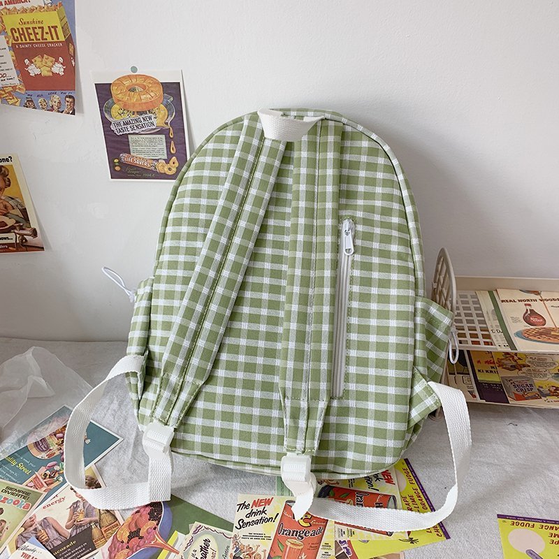 Playful Plaid Canvas Backpack for Harajuku Style