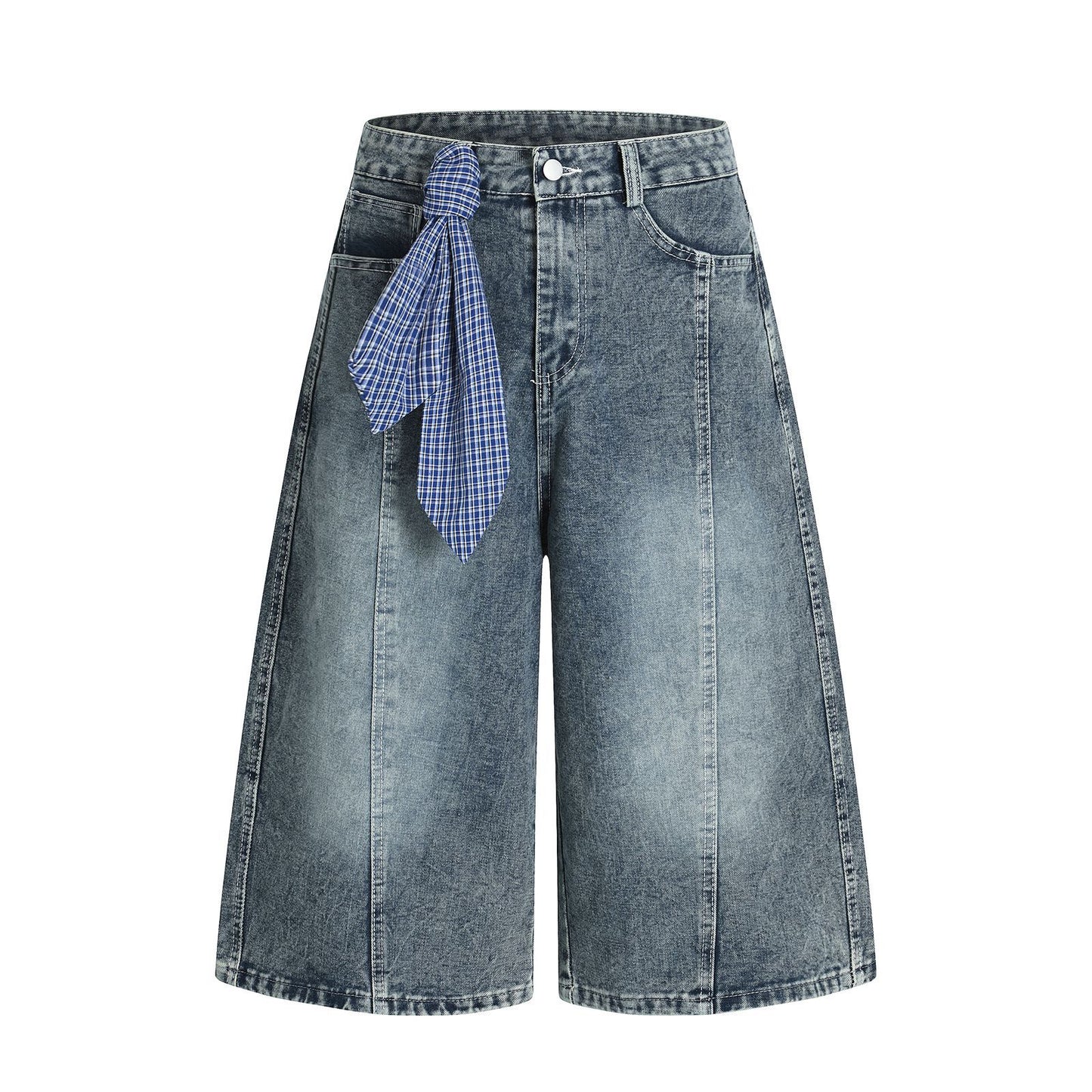 Retro Washed Ribbon Denim Pants