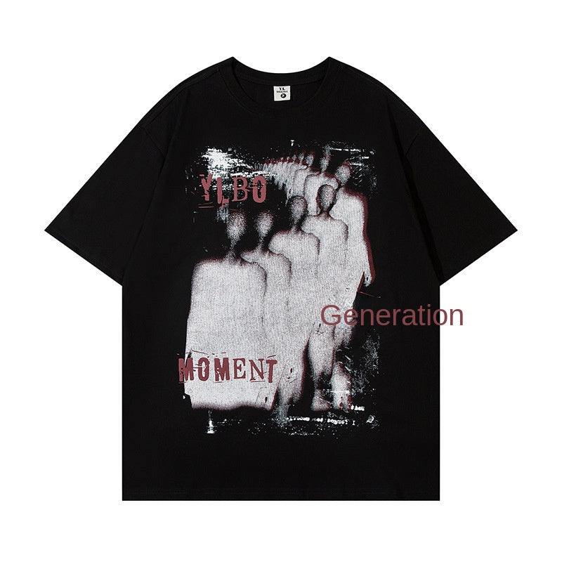 Harajuku Portrait Print Short Sleeve T-Shirt